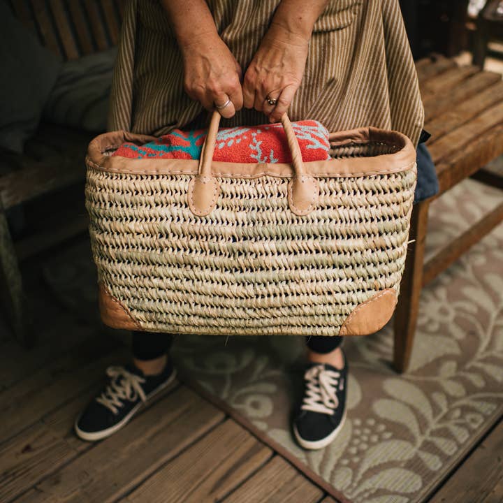 Medina - Wholesale Basket - Open Weave Basket with Leather Trim