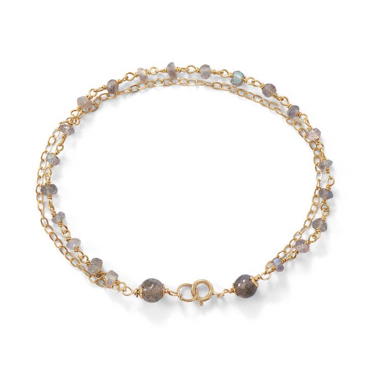 7.25" 14 Karat forgyldt Labradorit Beaded Armbånd for engroshandel hos Silver Stars Collection