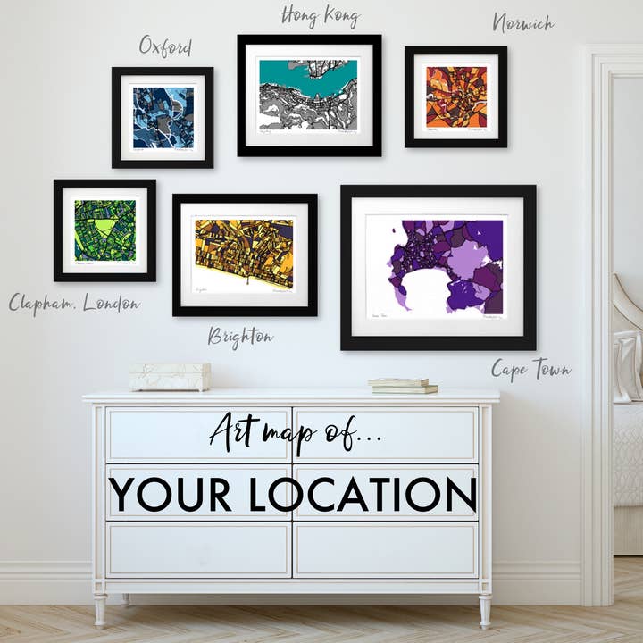 CUSTOM LOCATION HAND-DRAWN ART MAP - GET IN TOUCH! for wholesale by Firewater Gallery