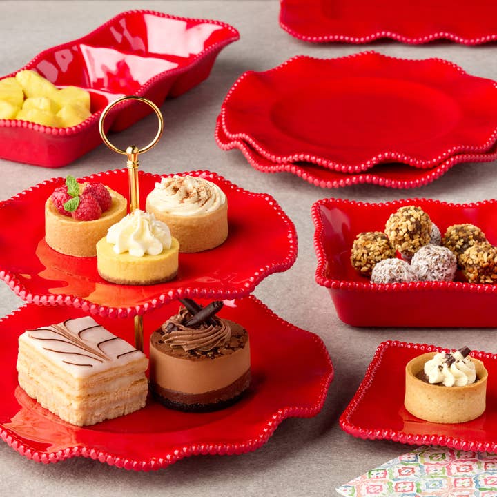 Certified International - Wholesale Serving Tray - Perlette Red HW Mel 2 Tier Server