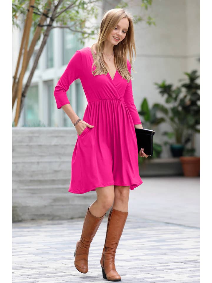 42POPS - Wholesale Tunic - Women's - ,...SI-15612 3/4 SLEEVE Empire Surplice Shirred TWO-POCKET TUNIC11