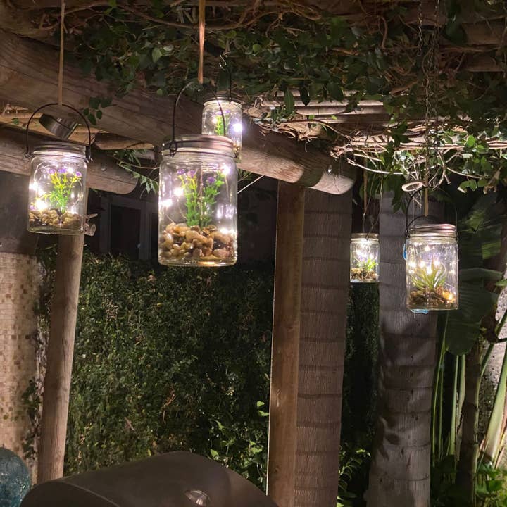 Alpine Corporation Hanging Succulent Jar LED Lantern for wholesale by Alpine Corporation