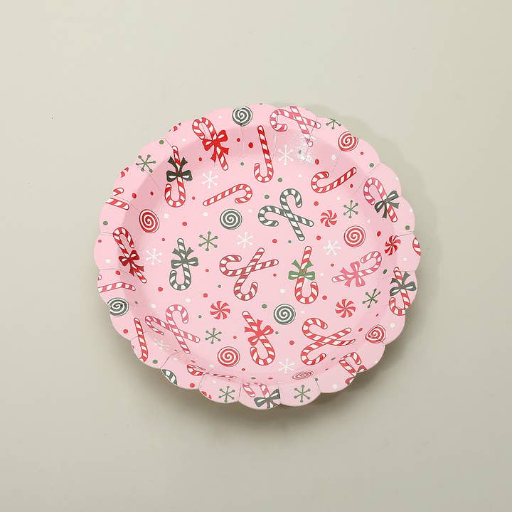 Sensibling Corp. - Vente Assiette jetable - 16PCS - Assiettes en papier petites à motif de canne à sucre de Noël2