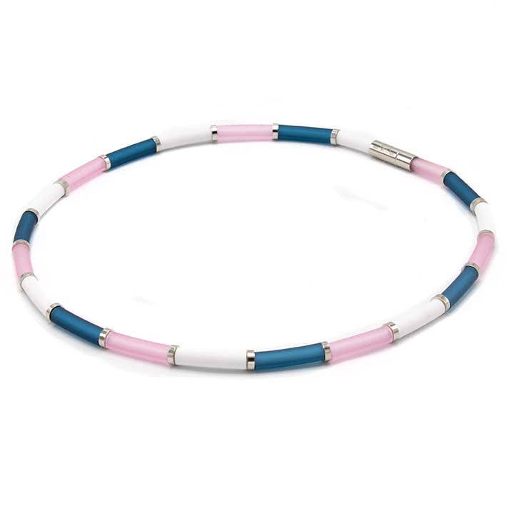 Rubber necklace Bits & Pieces Pink, white and petrol for wholesale by FATES, style with a story