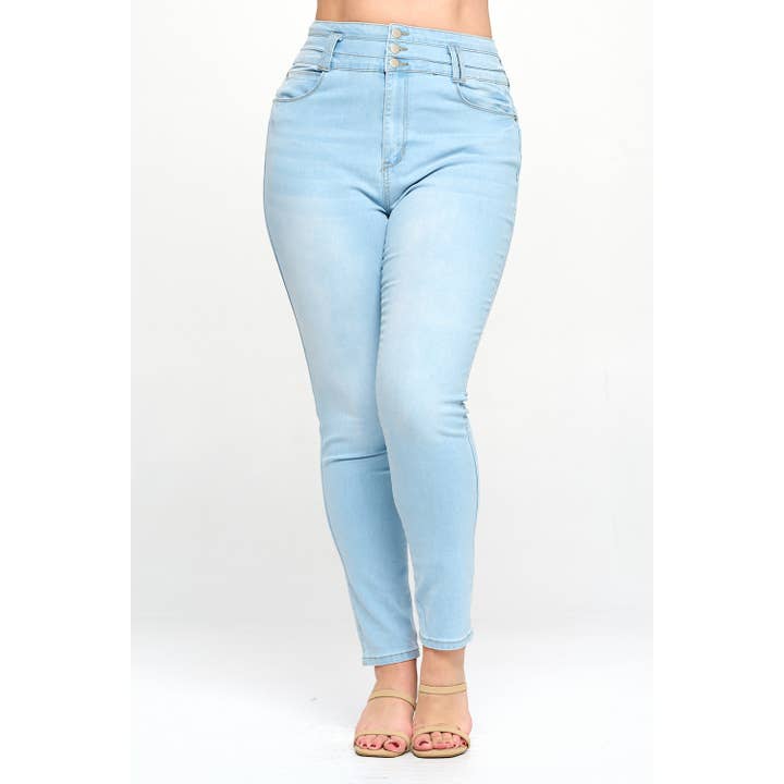 Blue Turtle - Wholesale Jeans – Women’s - Stacked To The Max High Waist Plus Skinny Jeans Light Blue1