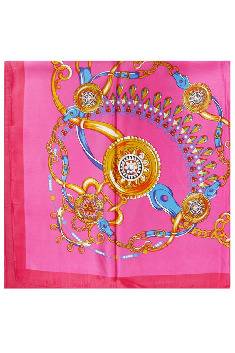 ASSORTED Two Tone Royal Emblem Print Faux Silk Square Scarf for wholesale on Faire6