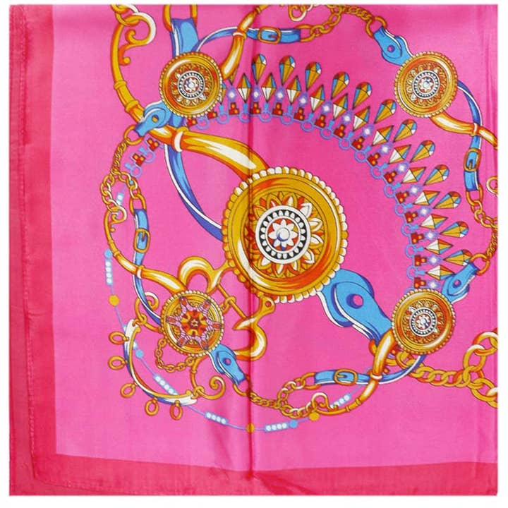 ASSORTED Two Tone Royal Emblem Print Faux Silk Square Scarf for wholesale on Faire6