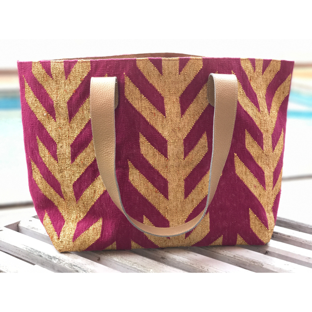 Viajera Designs - Wholesale Tote Bag - Women's - Magenta Gold Tree Leather Bottom Weekender Tote0