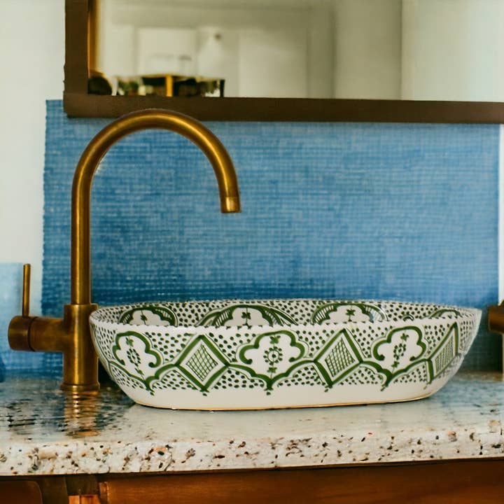 Moroccan Sink – wholesale Tillbehörsset till badrum – Handmålad oval handfat #011