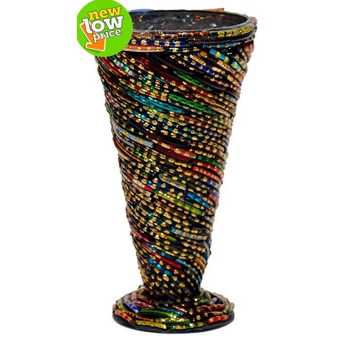Will's Company - Wholesale Vase - Glass Bangle Mosaic Vase - Gold or Multi Colored, 7"1