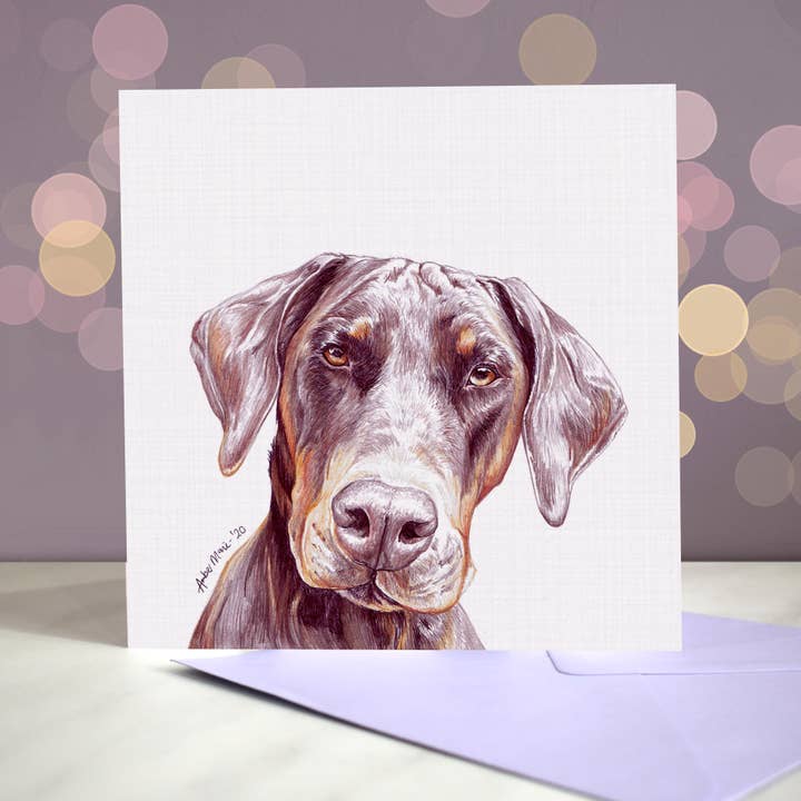 Doberman Rust & Tan Most Pupular Greetings Card for wholesale by Amber Marie Studio