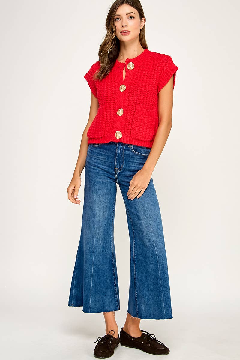 Miss Love - Wholesale Sweater Vest - Women's - CHUNKY KNIT BUTTON-FRONT VEST TOP17