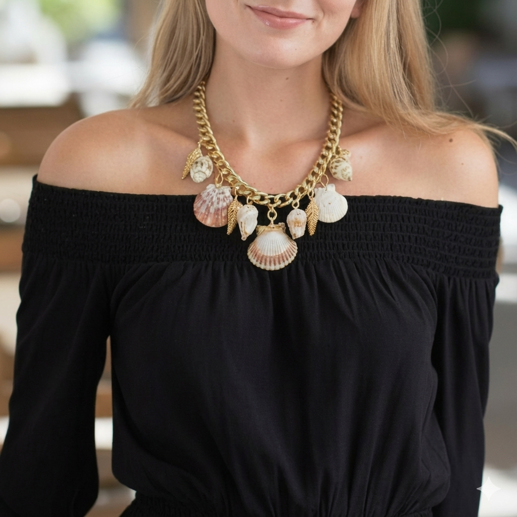 Bijoux Envie Statement Jewelry – Engroshandel Halskæde med vedhæng – Kystnær Musling Charm Halskæde | Håndlavet Statement Smykke1