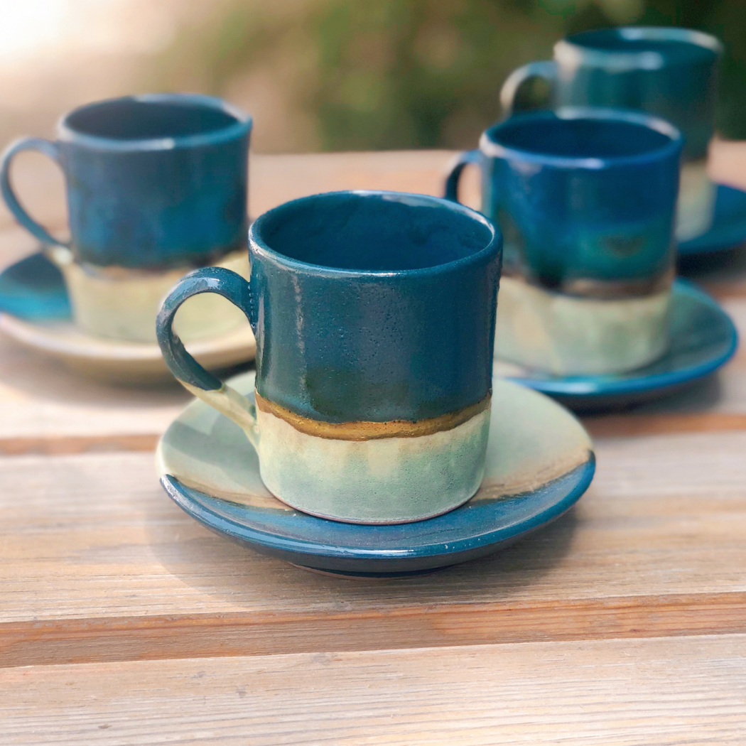 Los Artisans - Wholesale Coffee/Tea Cup - Green, Blue & Gold Coffee/Espresso Cup & Saucer Set13