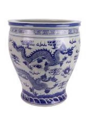 Macetero, motivo de dragón azul y blanco estilo Chinoiserie para venta al por mayor de The French Bee & Co