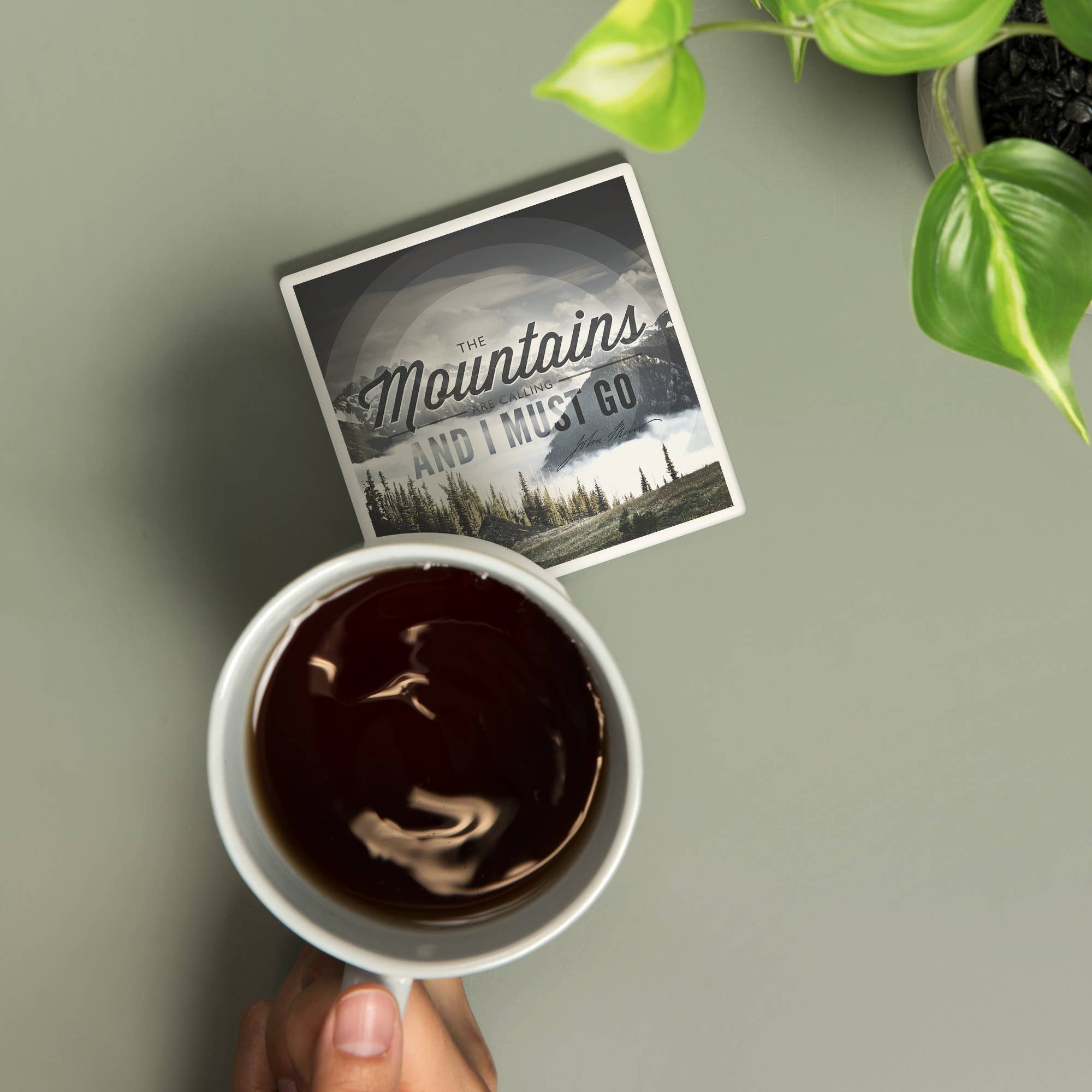 Lantern Press – wholesale Coasters – Ceramic Coaster John Muir, The Mountains are Calling, Con…1