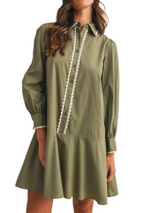Vanilla Monkey - Wholesale Dress - Women's - Poplin Scallop Trimmed Shirt Dress1