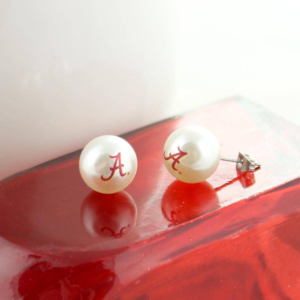 Seasons Jewelry – wholesale Stud/post earrings – Alabama Logo Pearl Stud Earrings1