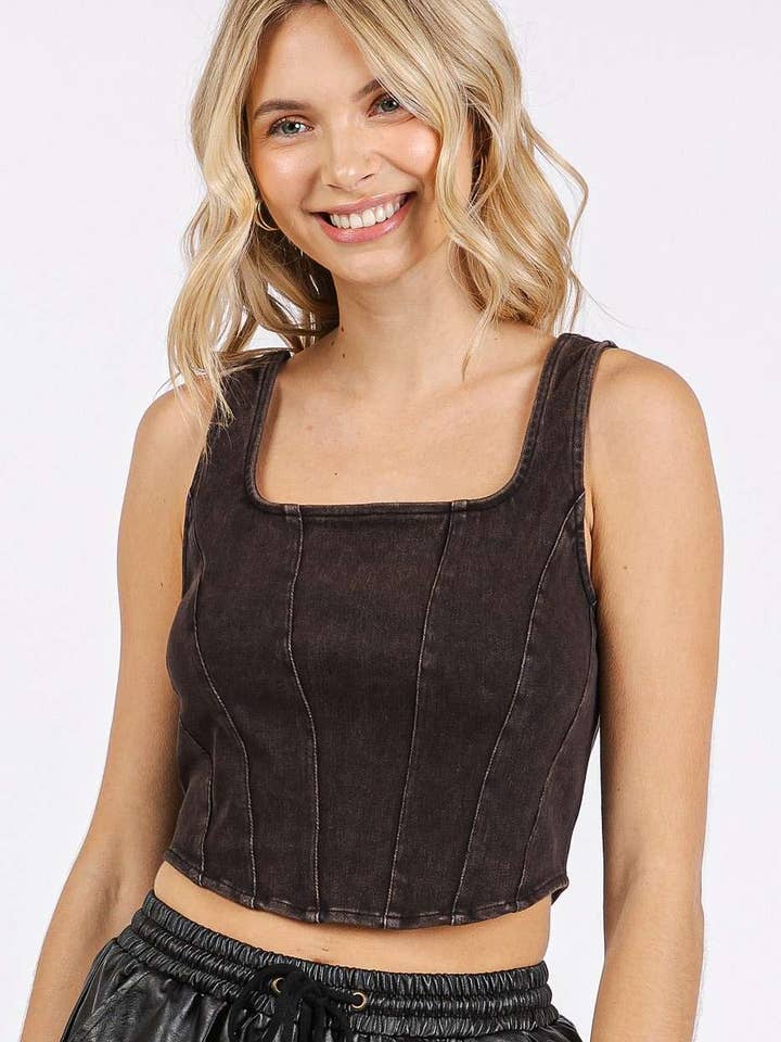 DÉBARDEUR COURT EN TRICOT STRETCH AVEC CORSET DÉLAVÉ AUX MINÉRAUX pour la vente par mittoshop