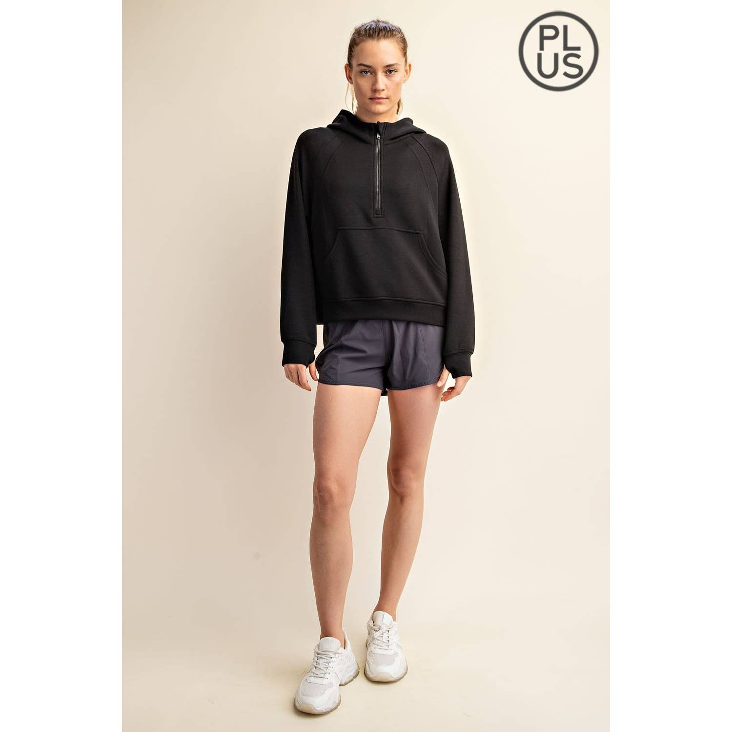 Rae Mode - Vente Veste de sport – femme - VESTE À CAPUCHE QUART DE ZIP EN SCUBA MODAL GRANDE TAILLE55