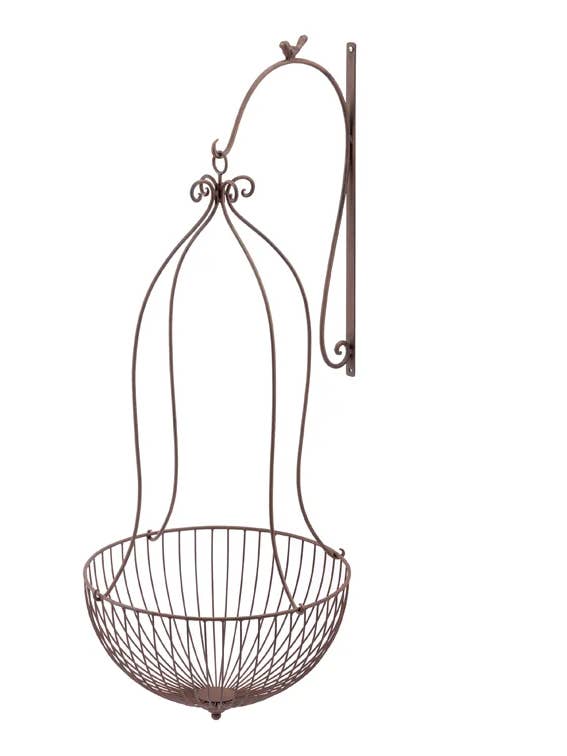 Vintage Hanging Metal Basket with Bird Accent Item #17043 for wholesale by Napco