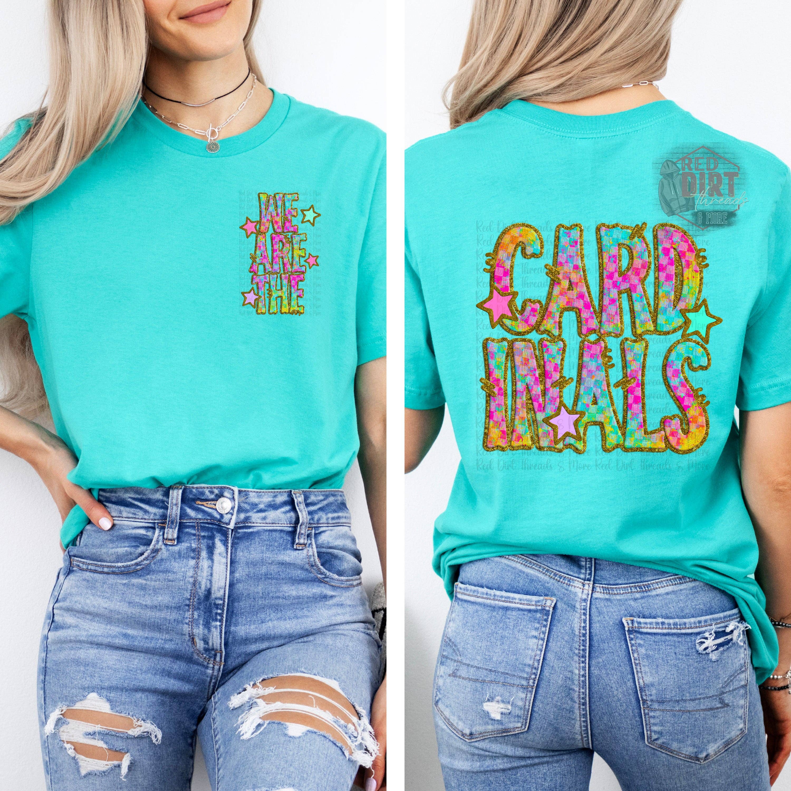 Red Dirt Transfers - Wholesale T-Shirt (Graphic) - Women's - We Are The Cardinals T-Shirt | Trendy School Spirit Shirt | Fast Shipping | Super Soft Shirts for Men/Women/Kid's0