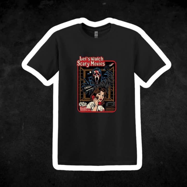 Camiseta Gráfica Vamos Ver Filmes Assustadores | Camisola Engraçada por atacado de Cosmic