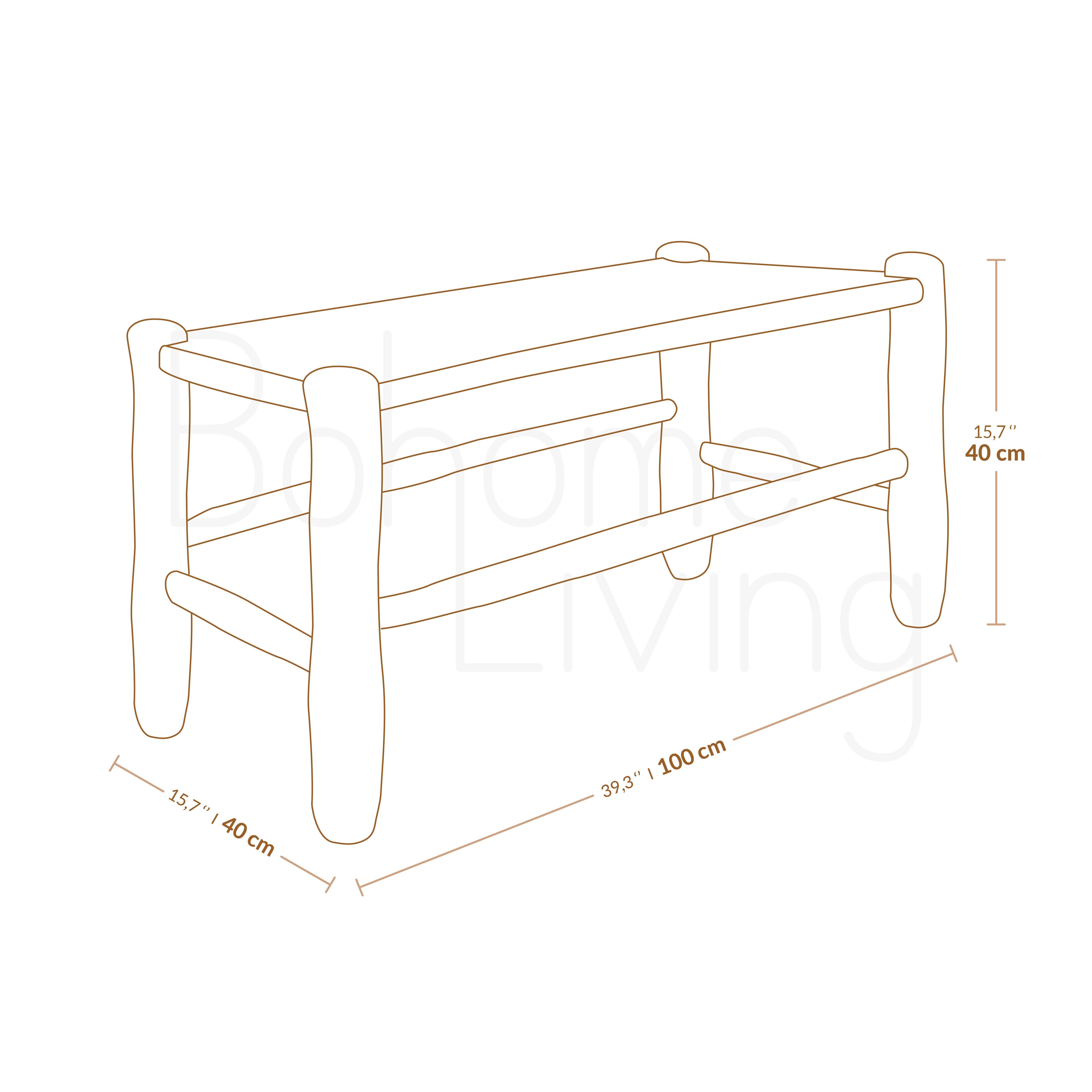 Bohome Living - Vente Bancs - Banc marocain en bois et tressage naturel 100cm6