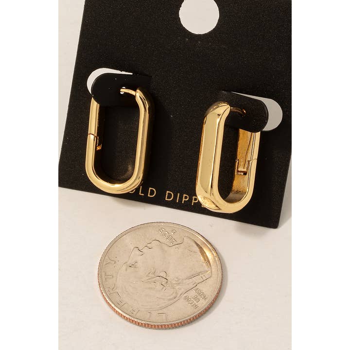 Fame Accessories - Vendita all'ingrosso Orecchini a cerchio - Orecchini a cerchio con cerniera ovale larga immersa in oro