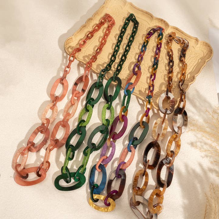 COSMOS - Wholesale Link & Chain Necklace - Bohemian Chic Long Gradient Links Resin Necklace8