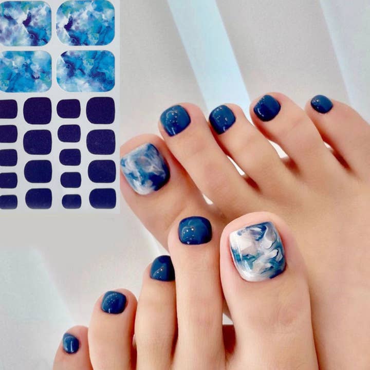 ClebleNails – wholesale Nagelkonst/dekaler – Marinblå virvel Wraps för tår/Marmor Sommar Tå Nagellack Remsor/Strand Ocean Nail Klistermärken/Pedikyr 3D Tå Nagelwraps Fri Frakt