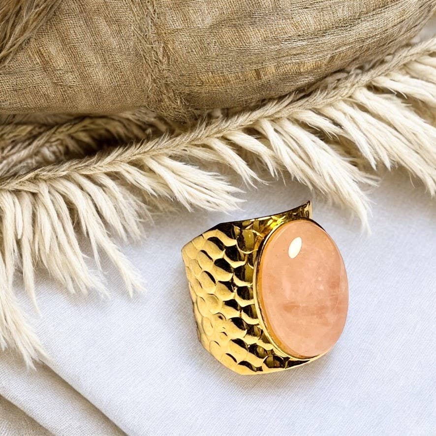 TOURMALYN - Wholesale Cocktail/Statement Ring - Gold plated rose quartz stone ring3