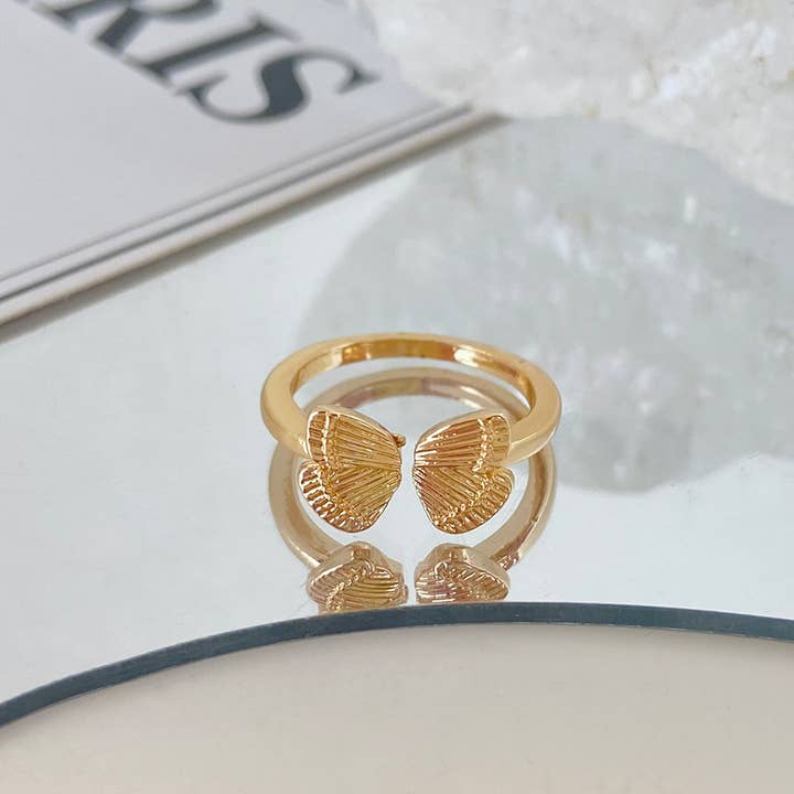 Tourtiwi - Wholesale Band/Stacked Ring - Elegant Silver & Gold Tone Butterfly Motif Rings
