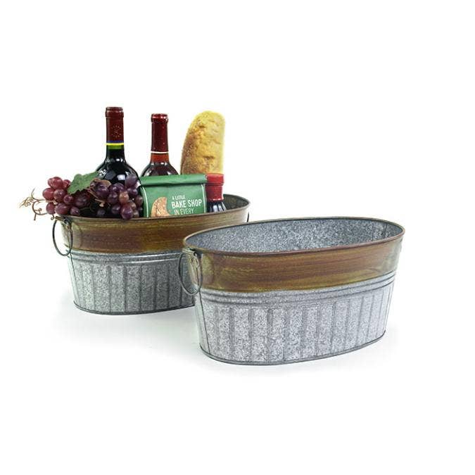 13 inch Oval tub Galvanized Ribbed/Rust Finish for wholesale by Buhi Imports