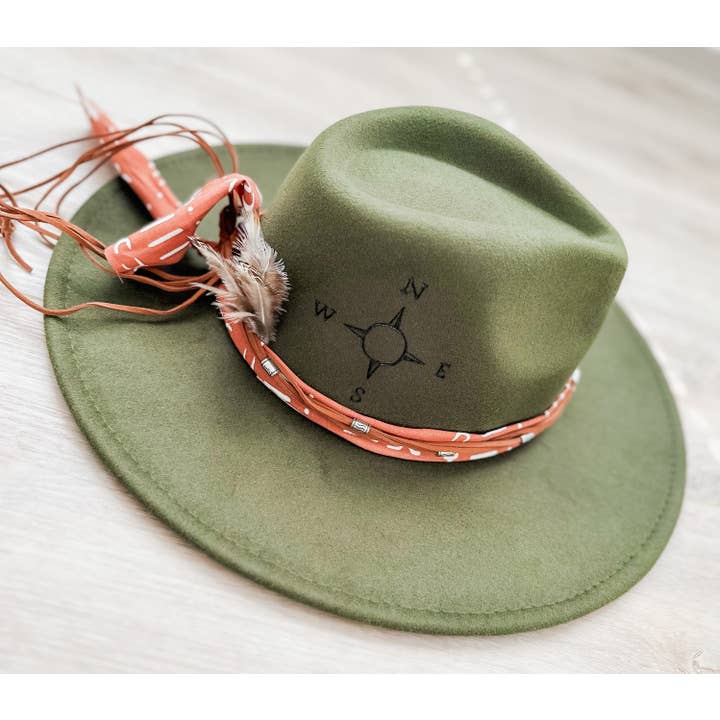 Wild Indigo - Wholesale Fedora - Women's - Western Burnt Hat Rancher Compass Not All Who Wander2