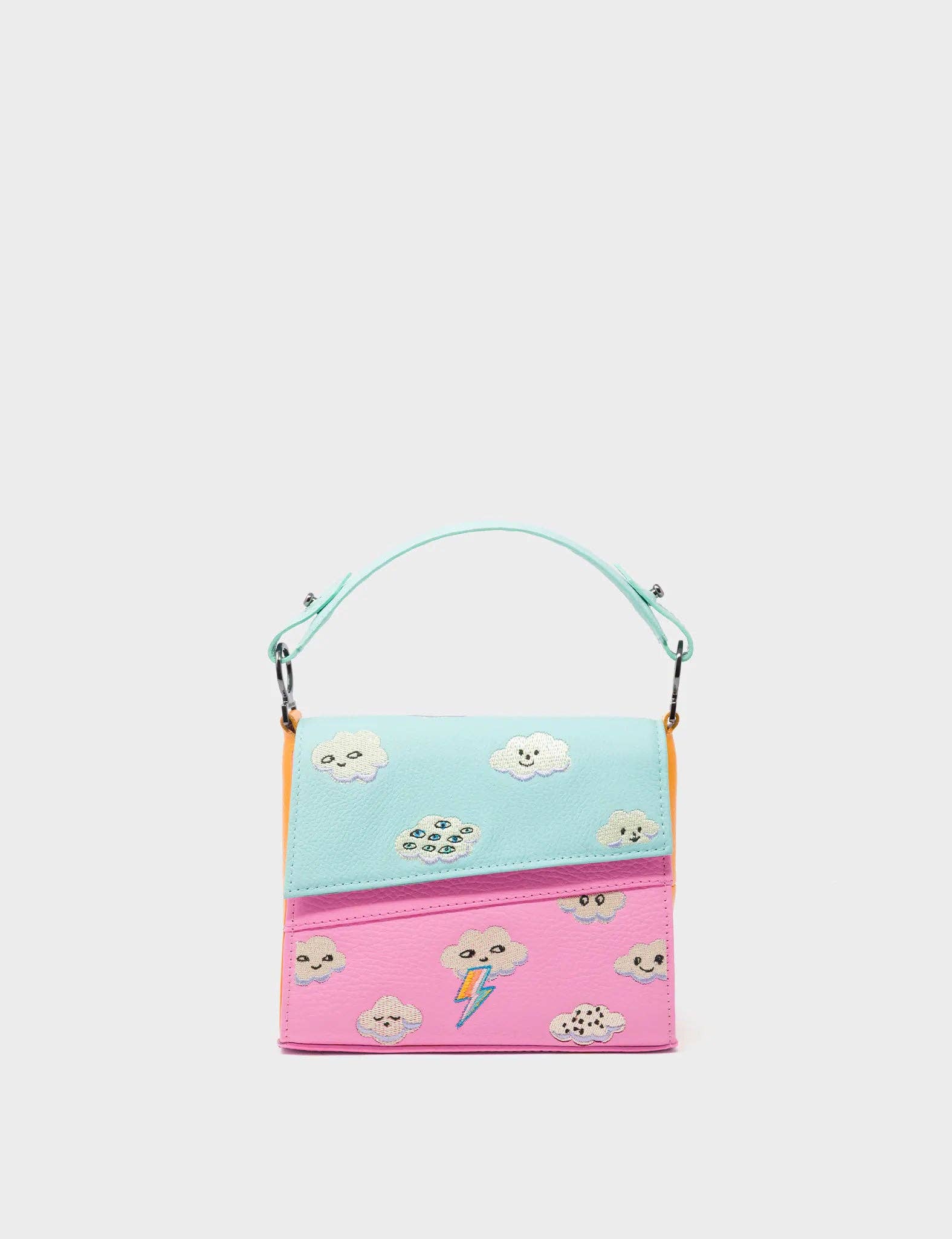 Min & Mon – Großhandel Umhängetasche - Damen – Anastasio Micro Umhängetasche Wasserballett Blau und Kaugummi Pink Leder - Happy Clouds Design2