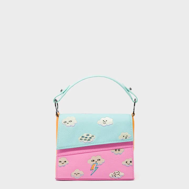 Min & Mon – Großhandel Umhängetasche - Damen – Anastasio Micro Umhängetasche Wasserballett Blau und Kaugummi Pink Leder - Happy Clouds Design2