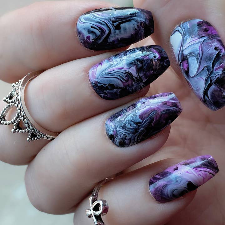 I’m Afraid I Had to Rake ‘em ‘cross the Coals Purple Nails for wholesale by Space Witch Nails