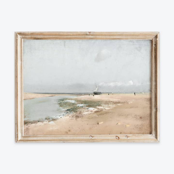 Vintage Beach at Low Tide Coastal Art Print VP251 for wholesale by Sugar & Canvas