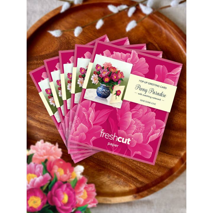 FreshCut Paper LLC - Wholesale Everyday Greeting Card - Mini Peony Paradise (10 Pop-up Greeting Cards)