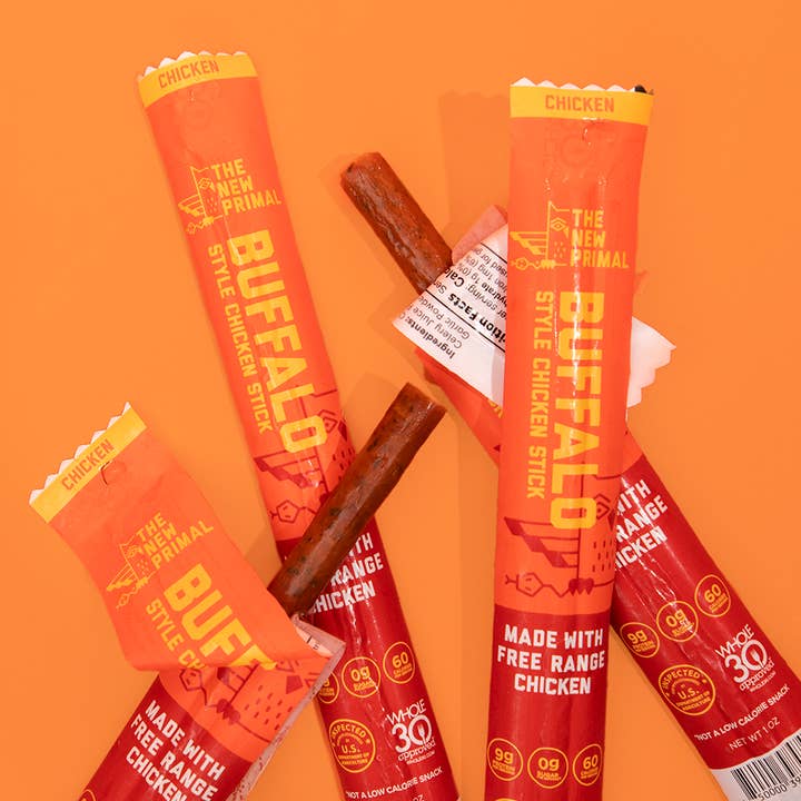 New Primal - Wholesale Jerky - Buffalo Style All-Natural Chicken Meat Sticks, Zero Sugar