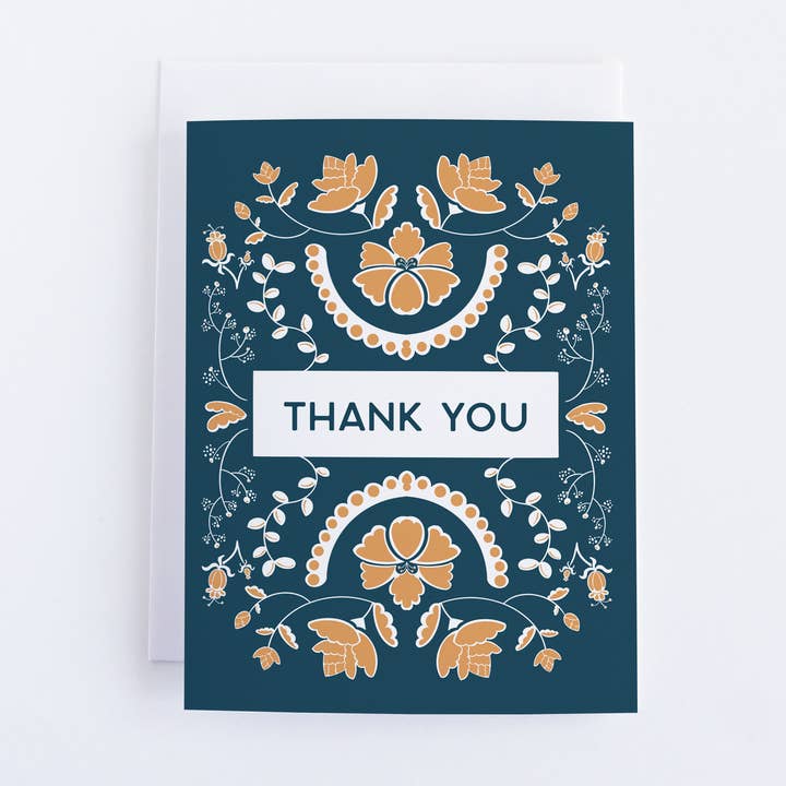 Thank You - Carte de voeux à fleurs bleues pour la vente par Bean Horse Car Designs