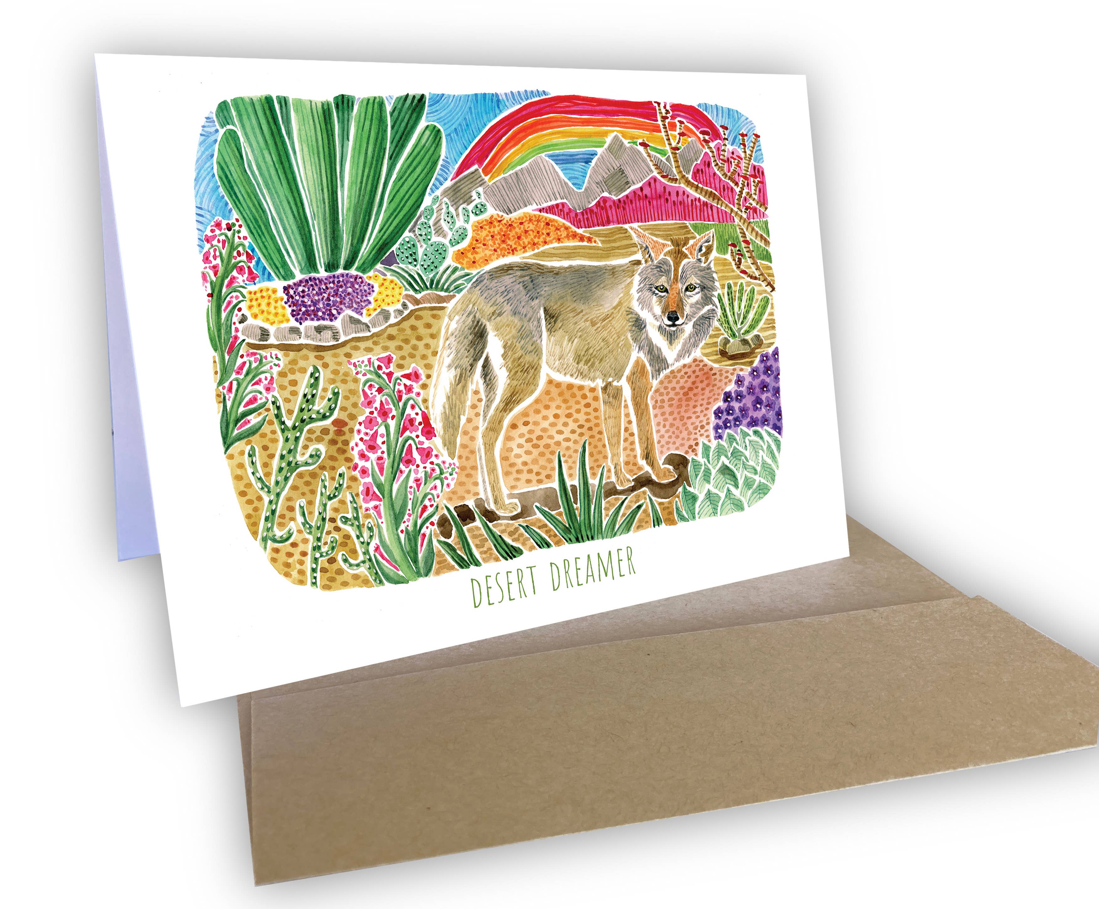 Mary M Spencer Design - Wholesale Everyday Greeting Card - Coyote Desert Scene  5 x 7 Southwest Greeting Card5