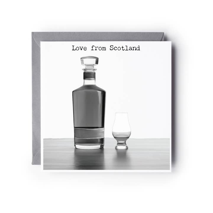 Amour d'Écosse Carte de Vœux Whisky – Whisky Dessiné à la Main pour la vente par Libra Fine Arts