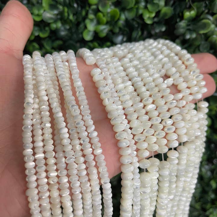 The Bead Bazaar - Wholesale Beads - 3X4mm Shell Pearl Spacer Beads, 6mm Mother of Pearl Spacer Beads, DIY Jewelry Making Bracelet, Gemstone Beads, Bulk Beads For Necklace, Pearls2