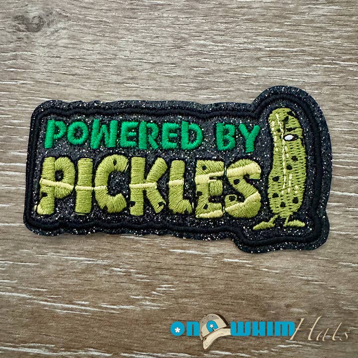 Powered by Pickles Iron-On Patch for wholesale by On a Whim Hats