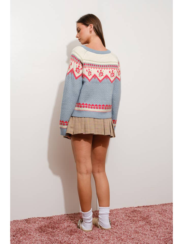DUSTY BLUE VINTAGE MOTIF CARDIGAN for wholesale on Faire