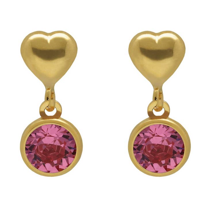 Muá short heart earrings with crystal in gold-plated silver for wholesale by Victoria Cruz