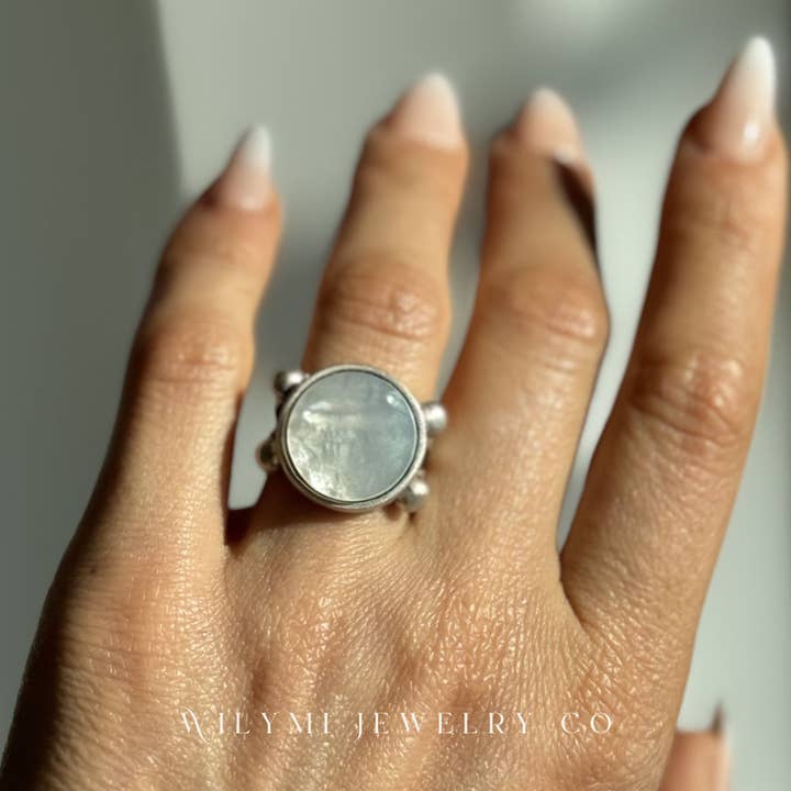 WILYMI Jewelry Co - Wholesale Cocktail/Statement Ring - Mother of Pearl Ring | 15mm Round Cut | Silver Plated8