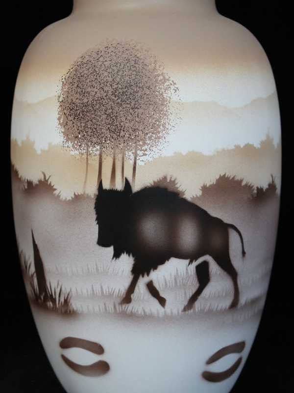 64033 Back Country Tracks Buffalo 6 x 10 Ginger Jar for wholesale by Cedar Mesa Pottery